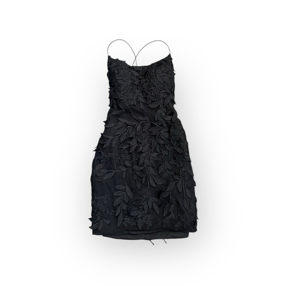AMARRA 20116 Women's Black Homecoming Prom Floral Lace Mini Cocktail Dress Sz 4 - Picture 3 of 11